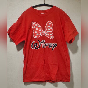 Minnie Mouse Wifey large screen print red cotton‎  ring neck tshirt